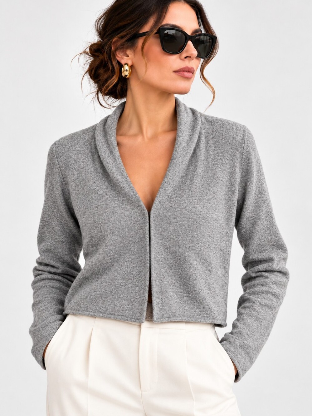 Guest in Residence Knitters 100% Cashmere Cropped Cardigan Jacket Gray M